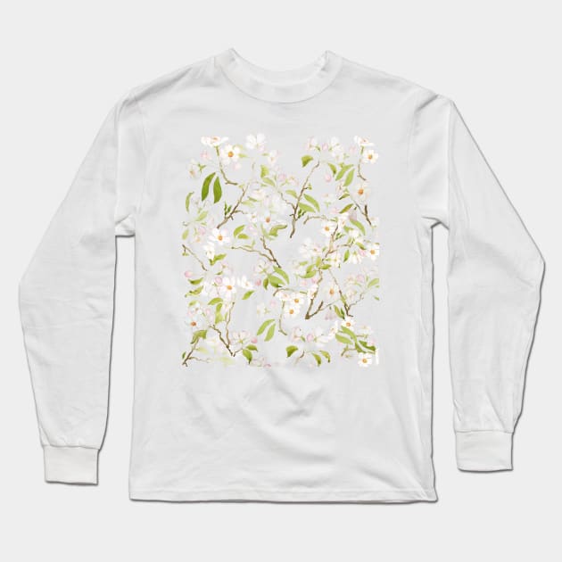 white cherry blossom pattern Long Sleeve T-Shirt by colorandcolor